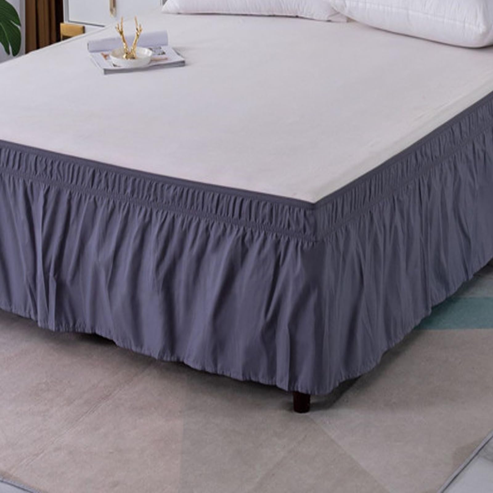 YHXAIQ Bed Skirt, Elasticized Bed Skirts & Valances, Easy to Install Valance with Drop Design, Polyester Bed Valance Double for Double Size Bed Frame & Platform(Dark blue,100 x 200+35 cm)