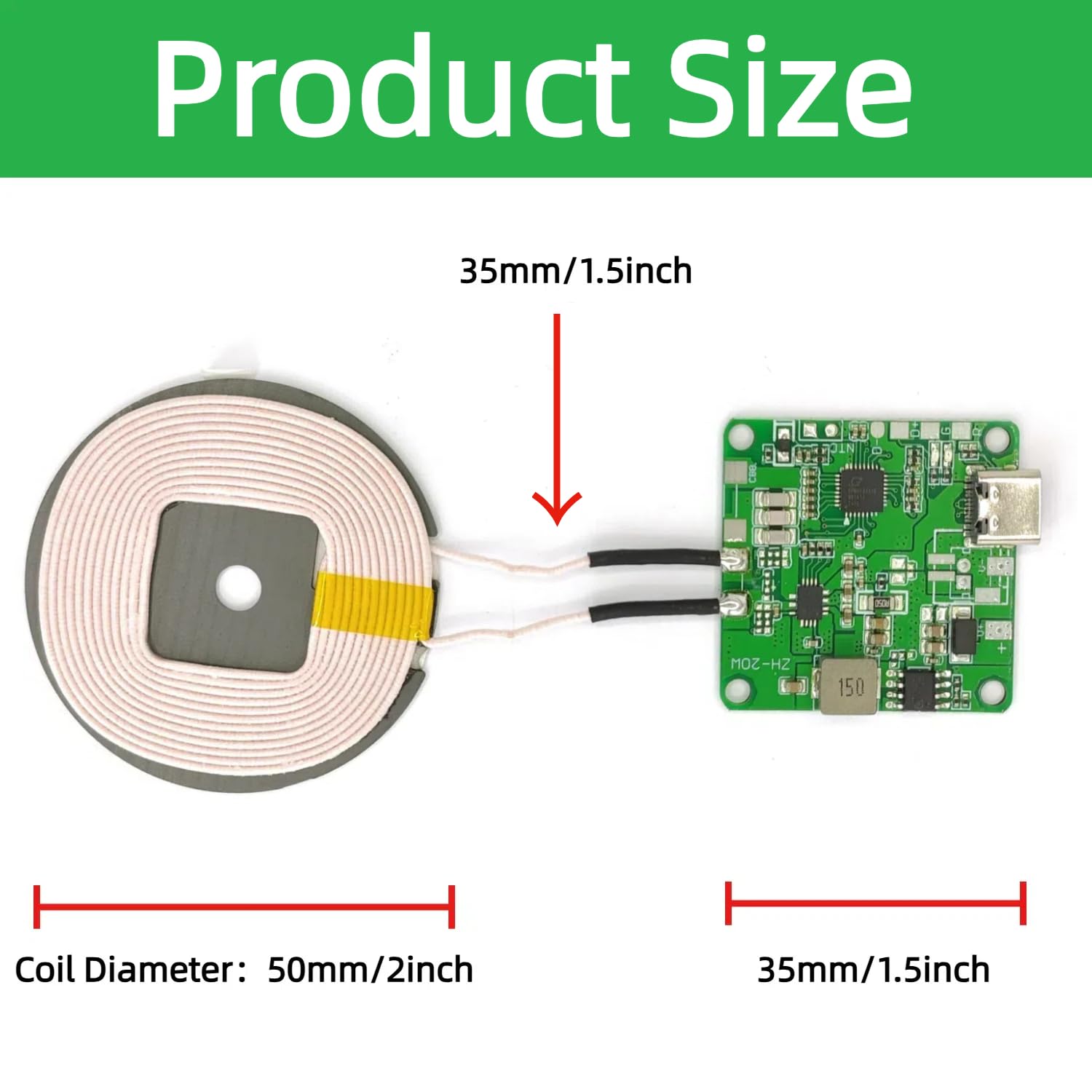 2 pz 20 W Max QI caricabatterie wireless PCBA modulo bobina, circuito di ricarica rapida fai da te con porta di tipo C, protezione da surriscaldamento per auto e mobili (senza filo) (senza filo)