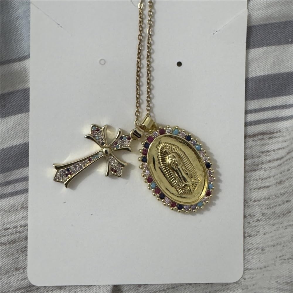 Médaille Vierge Marie Croix Crucifix Médaillon Pièce Scapulaire Collier Femme