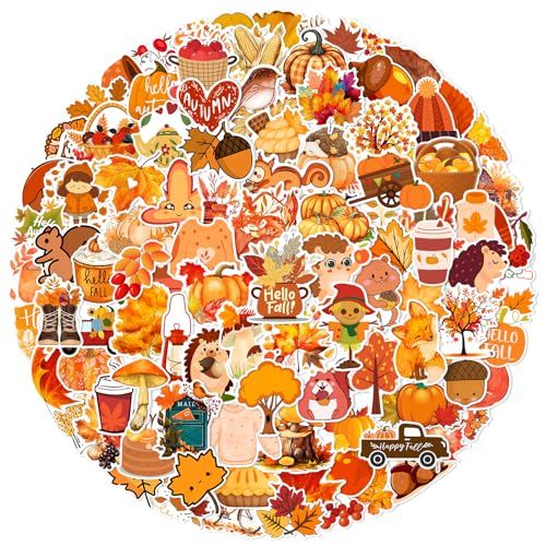 XZENTIRA 101 PCS Fall Stickers Cute Autumn Thanksgiving Style Stickers for Laptop Scrapbooking Water Bottles Envelopes Harvest Party Favorites Pumpkin Maple Leaf Sticker Decals for Kids Teens Adult