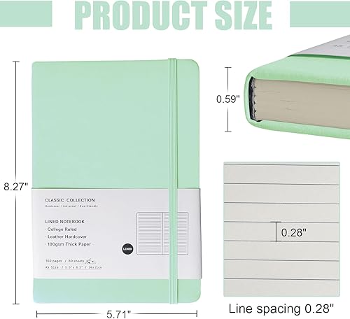 Miniatura 2 de Cuaderno de diario rayado, paquete de 3 (verde cáscara), 160 páginas, tamaño mediano de 5.7 x 8 pulgadas, papel grueso de 3.53 ozm, tapa dura