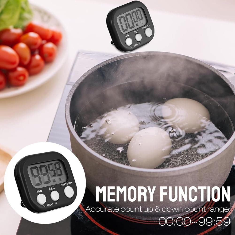 24 Stück Digitaler Küchentimer, Kleiner Magnetischer Timer zum Kochen und Backen im Klassenzimmer (Schwarz)