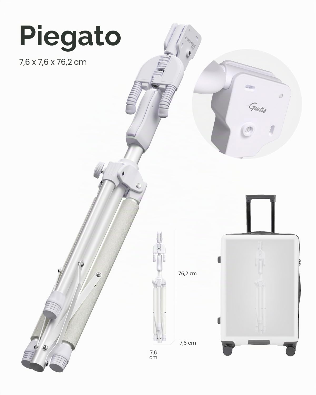 ENYA Supporto per chitarra regolabile (da 76 a 99 cm) con gancio automatico, in acciaio inossidabile, imbottitura antiscivolo e design a tre gambe per chitarre acustiche ed elettriche.