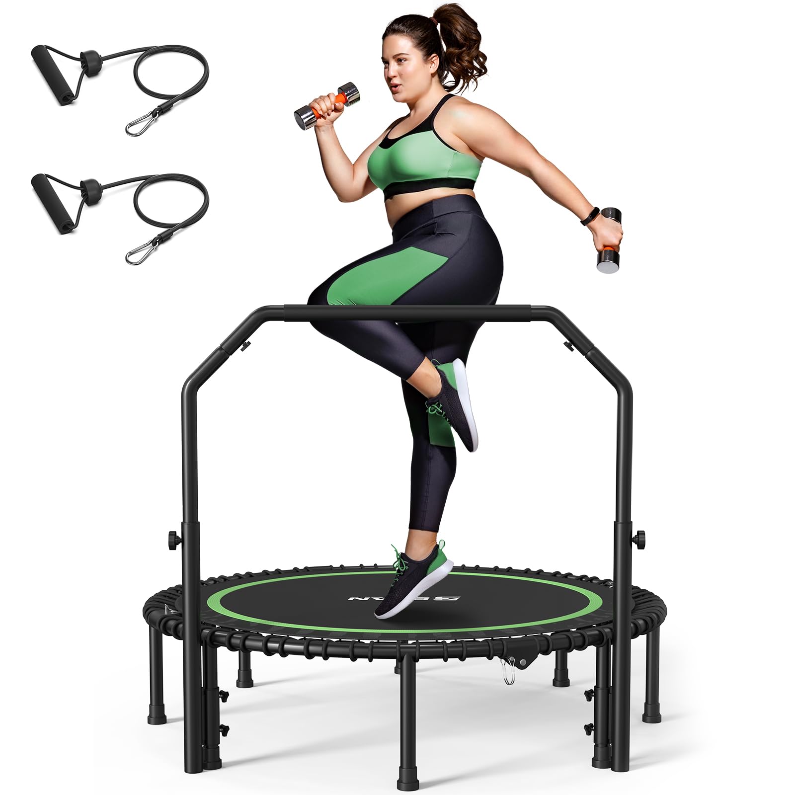 Rebounder Trampoline for Adult, 40" Fitness Trampoline with Bungees, U Shape Adjustable Foam Handle, Stable & Quiet, Indoor Outdoor Workout-Silver-2025