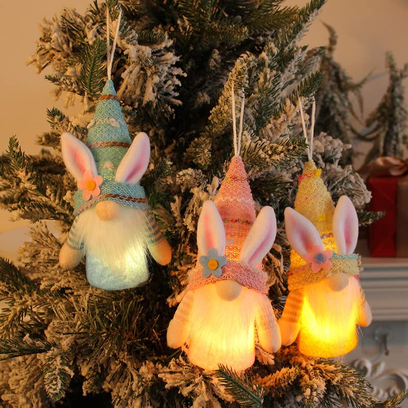 gowoppp Lightable Easter Bunny Gnome Set, Leprechaun Swedish Gnome Night Light Tomte Nordic Elf Figurine Spring Home Easter Decoration Gift