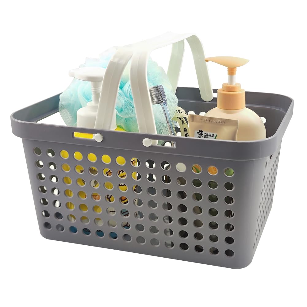 MINDFARGE Plastic Shower Caddy Basket with Handles Cleaning Supply for Dorm School Camping Travel Bathroom light grey 1
