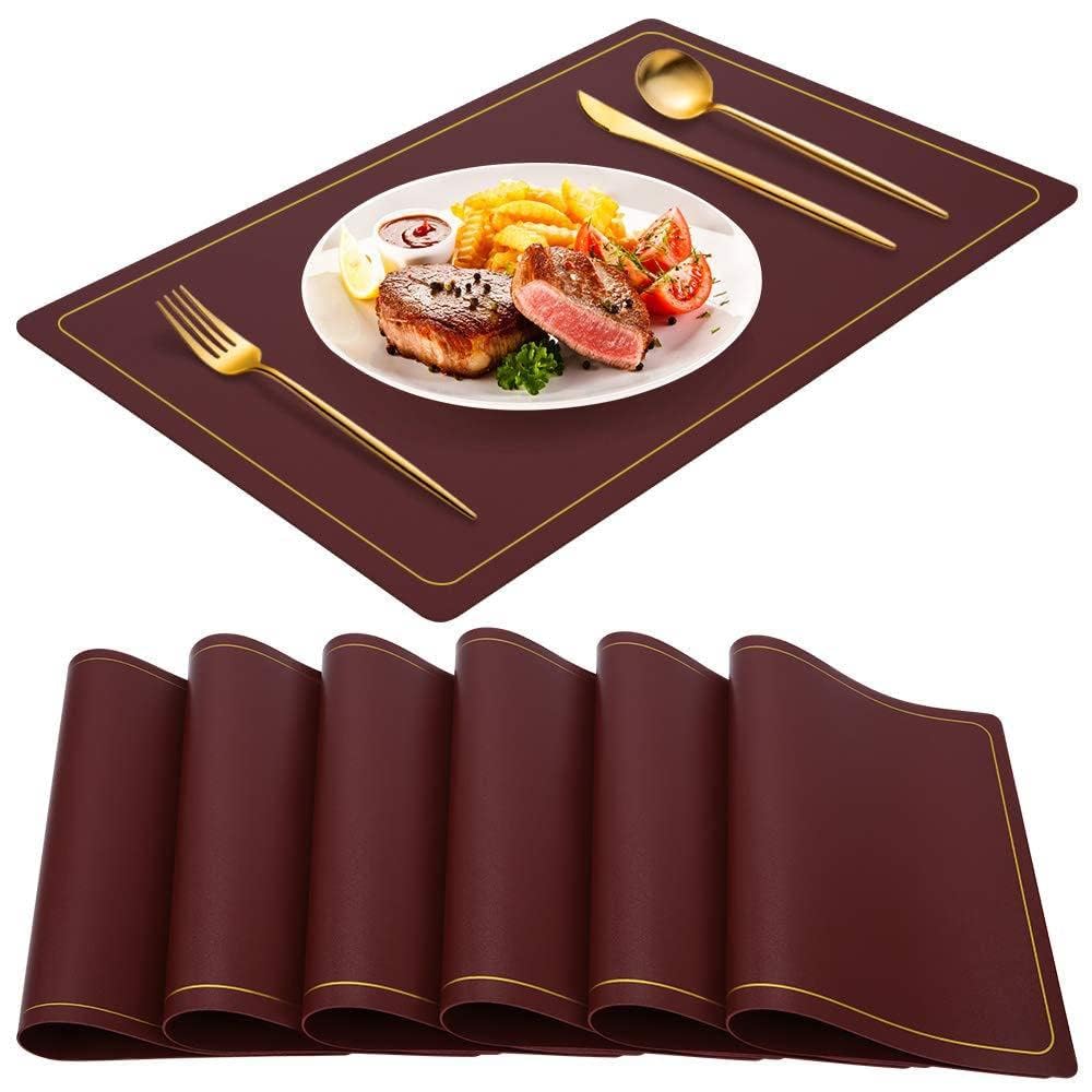 ElevatePro PU Leather Dining Table Mat Waterproof Heat Insulation Placements (Maroon - Set of 6) (B0CPV443GJ) Amazon Price History, Amazon Price Tracker