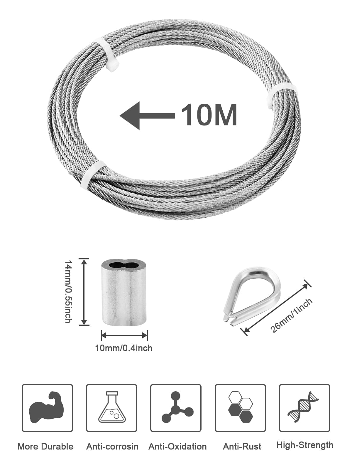 TooTaci Kit Câble Acier 3mm 30M Inox 304 Gaine Noire + 50 Boucles Sertissage - Jardin & Suspension