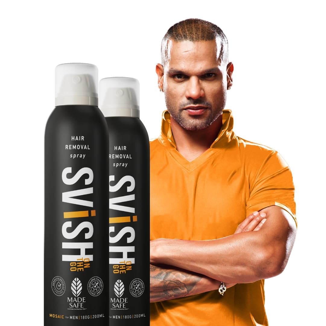 S.vish/On The Go Hair Removal Spray for Men Pack of 2 | Made Safe Certified| Painless Body Hair Removal Cream Spray For Chest, Back, Legs & Under Arms & Intimate Areas | Post Hair Removal Cream