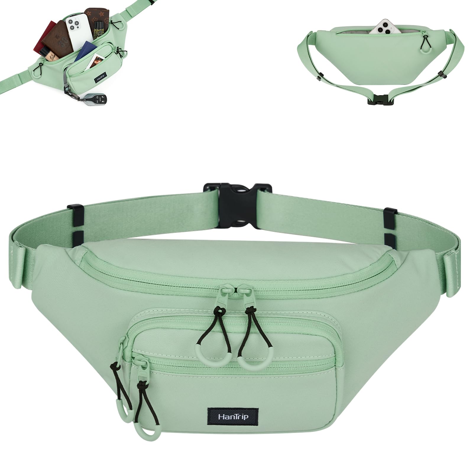 HanTrip Fanny Packs for Women Men, Large Travel Fanny Pack Lightweight Crossbody Waist Bag Large Capacity, Water Resistant Belt Bags with Adjustable