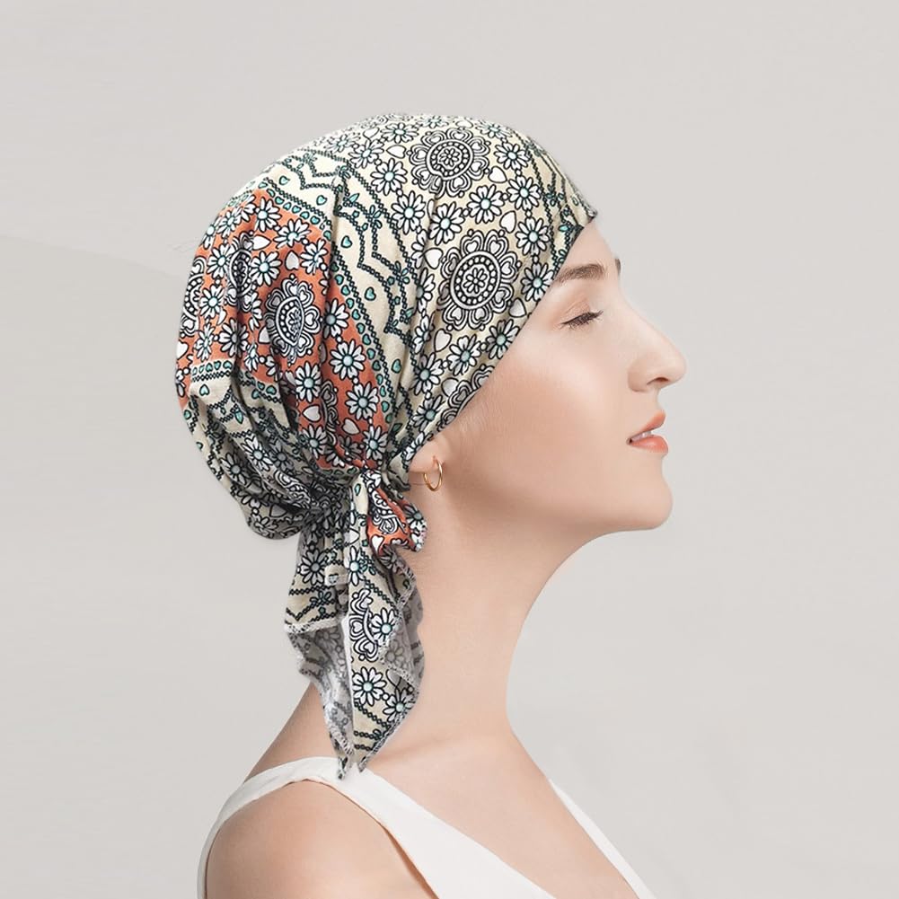 Chemo-Kopfbedeckung für Damen, vorgebundene Kopftücher, Turban, Beanie-Mützen, Krebs, Kopftuch für Haarausfall, 6 Stück