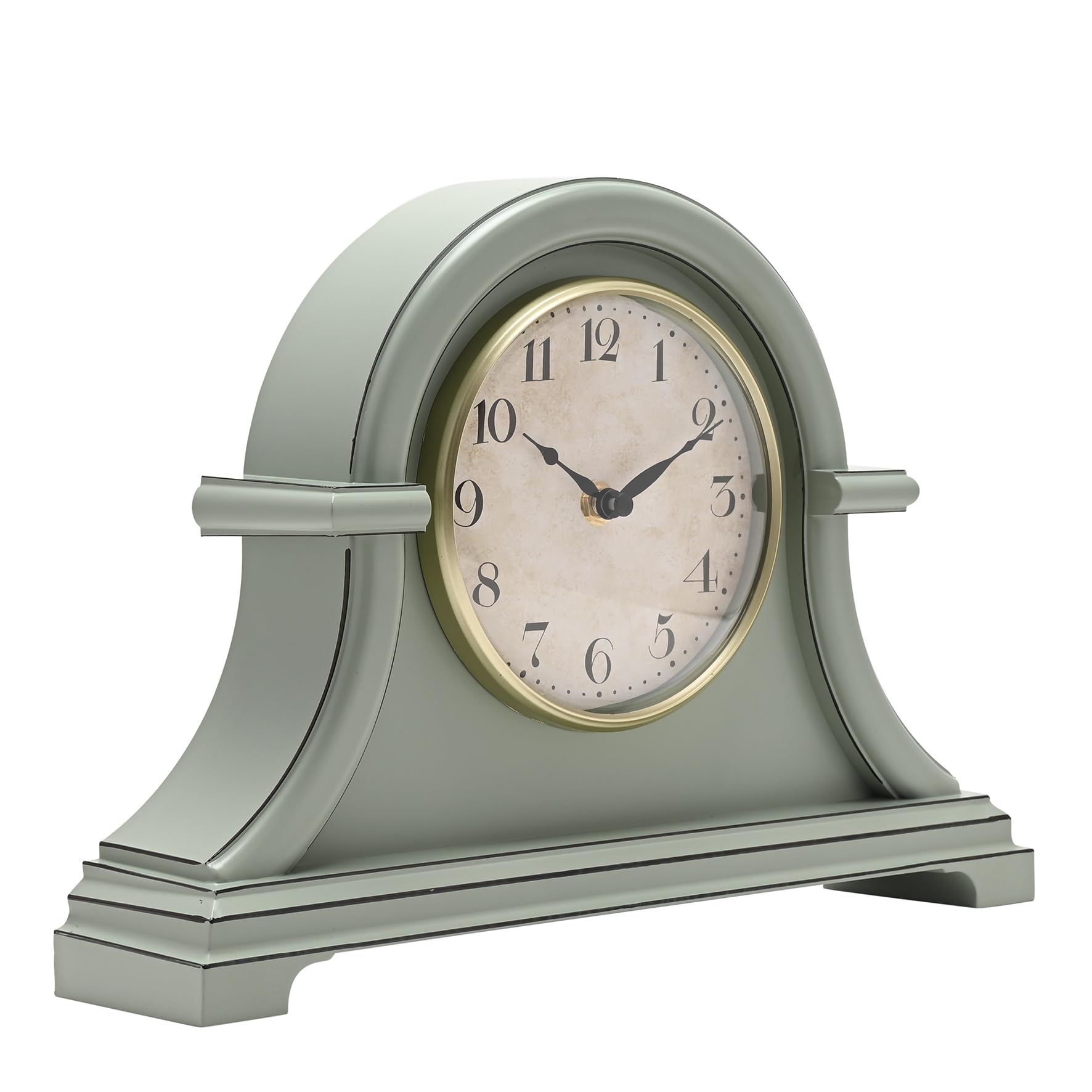 Hometime Horloge de cheminée en arc cassé - Vert sauge - Mécanisme à quartz analogique - Décoration d'intérieur traditionnelle - Cadeau pour salon, chambre à coucher ou salle à manger H 23 x l 32 x P