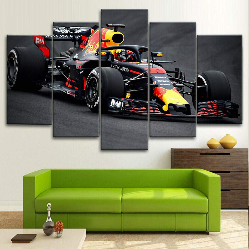 FDSEF Leinwandbild 5 Teile Bilder Max Verstappen F1 Racing 5 teilige Wandbilder Wandbilder Kunstdruck 150X80cm Mit Rahmen Vlies Leinwanddrucke Leinwandbilder Cadeau
