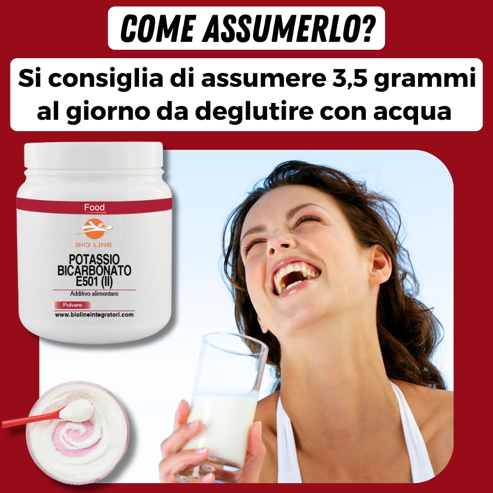Laboratori Bio Line - Potassio Sali Minerali in Polvere (1 Kg) Bicarbonato di Potassio per Sportivi, Prodotto Alimentare