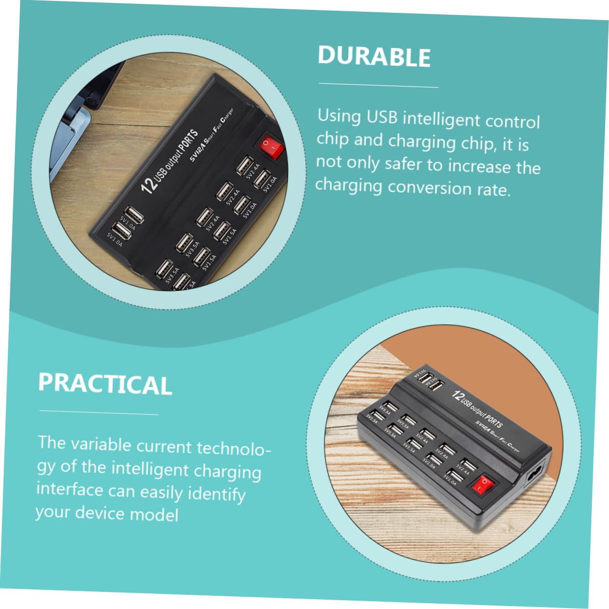 Homoyoyo Estación de Carga USB Inteligente de con Cable Europeo Cargador Múltiple para Móviles y Dispositivos Base de Enchufes Múltiples para Hogar y Oficina