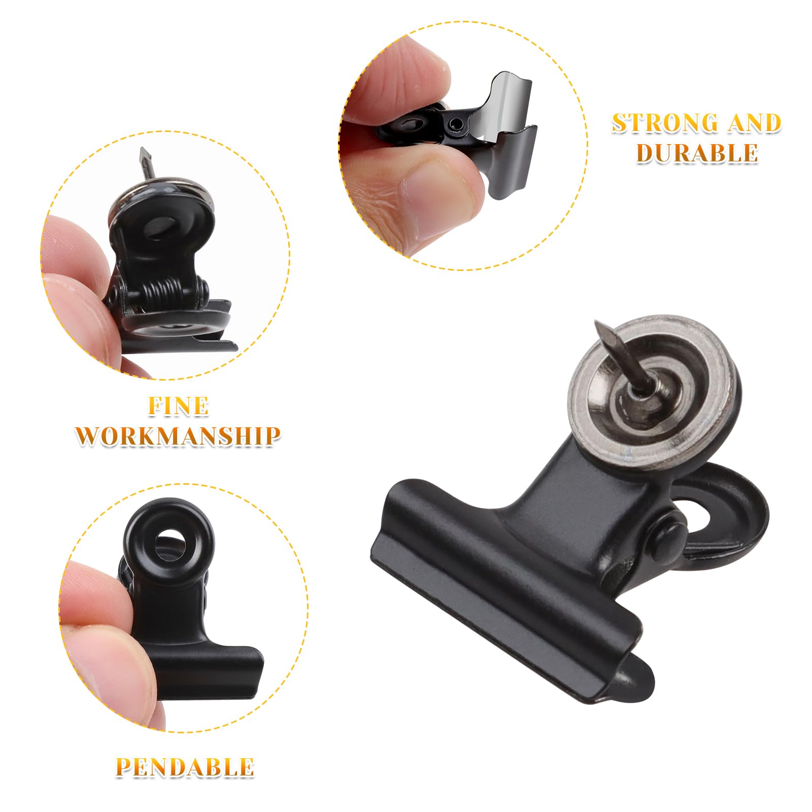 BLMHTWO 30 ReißZwecken, Push Pin Clips Metall ReißNagelhalter Schwarz Clip mit Stift Bilder Von AufhäNgungszubehöR für Korkplatten FotowäNde Schwarze Bretter（2*2cm/0.78*0.78in）
