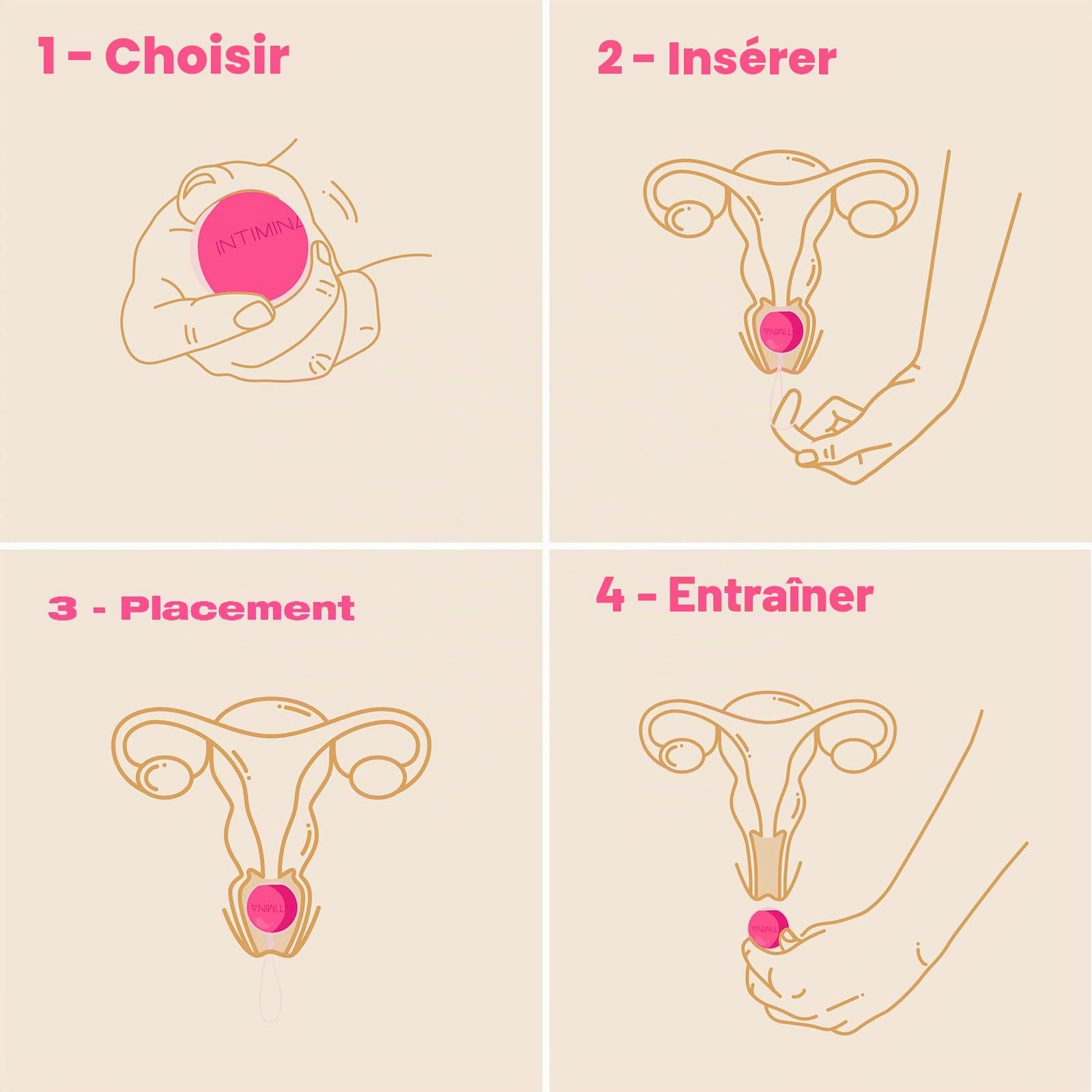 INTIMINA Ensemble Laselle Perle d’Exercice pour le Périnée - 3 Boules de Geisha pour le Plancher Pelvien, Kegel Balls (28 g, 38 g, 48 g)