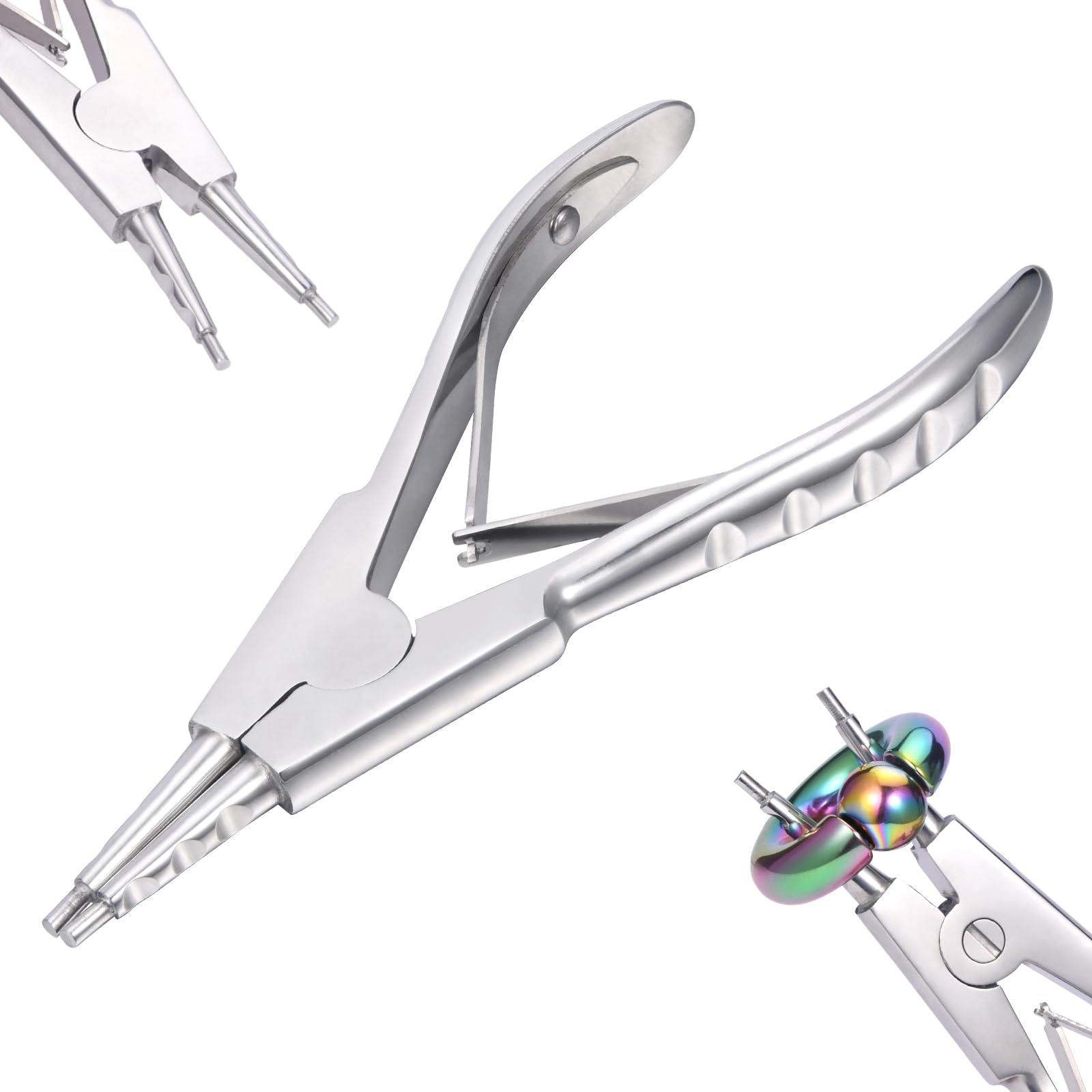Set di pinze per piercing da 3 mm, 4 mm, 5 mm, pinza per piercing a sfera, pinza per apertura dell'anello per viti on off, piercing a sfera, pinzetta per piercing a sfera
