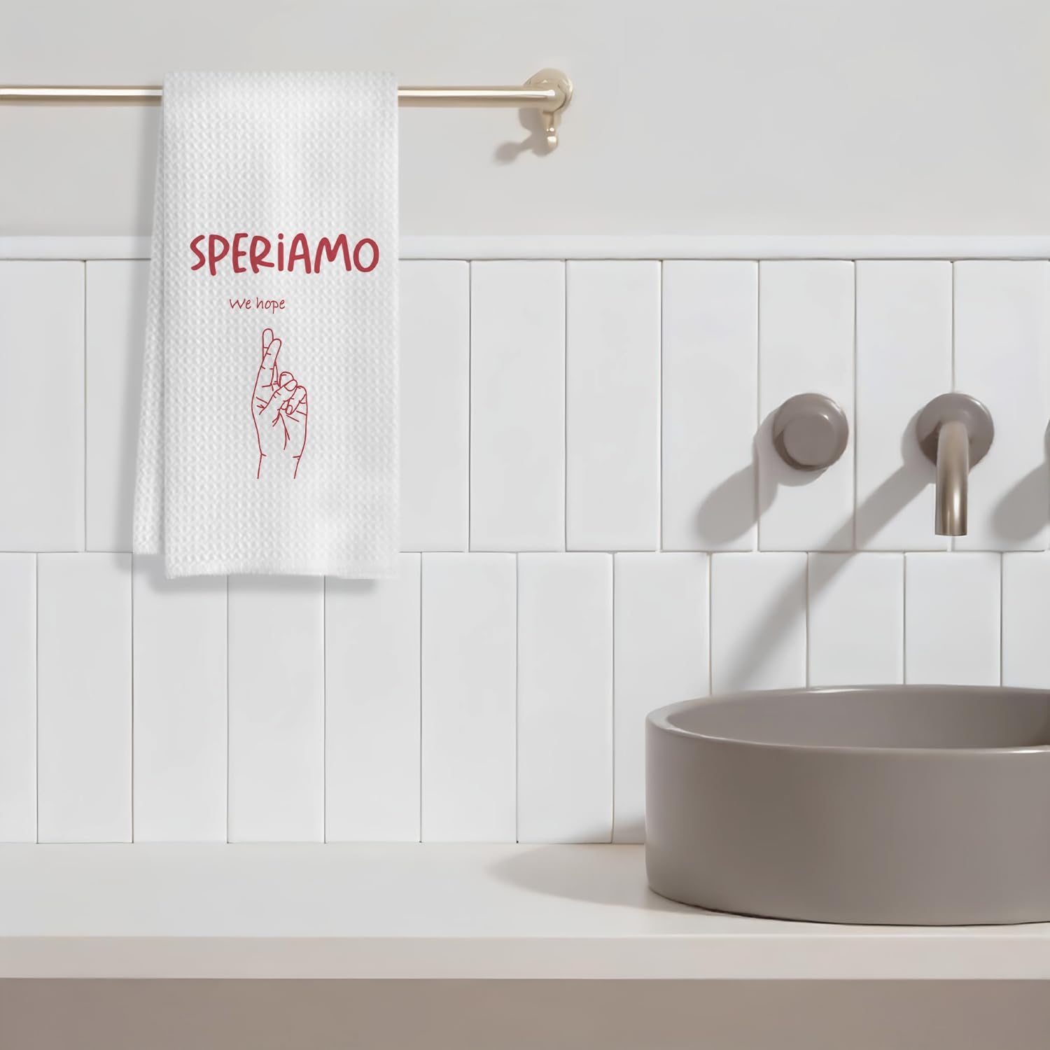 Inspirational Italian Kitchen Towels, Trendy Red Italian Speriamo Hand Gesture Dish Tea Towels for Kitchen Decor, Encouragement Gifts Hand Towels for Bathroom Decor, 16x24 Inches - Image 6