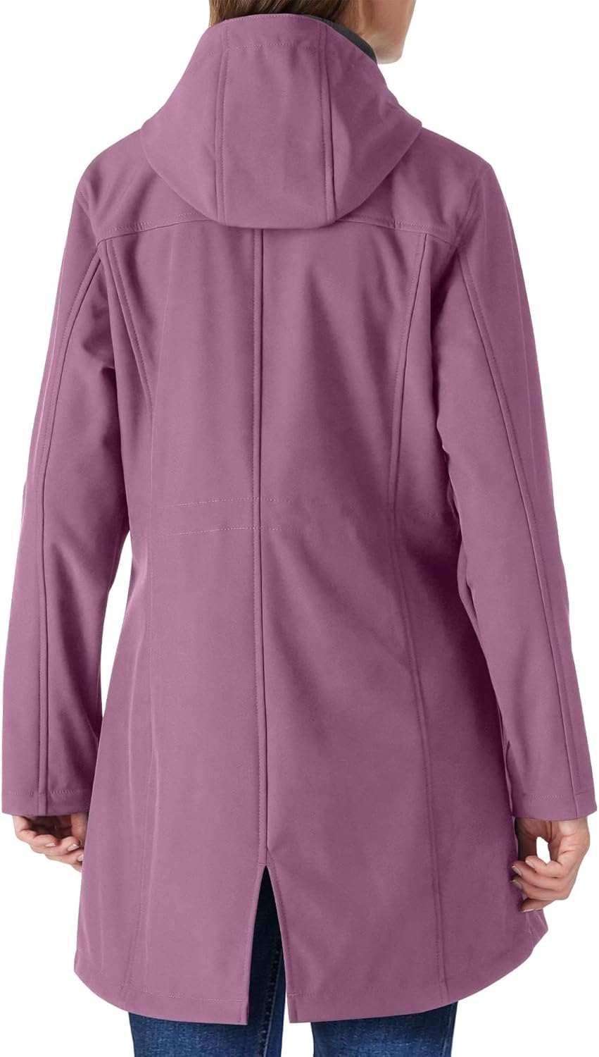 Outdoor Ventures Women’s Lightweight Waterproof Fleece Lined Hooded Softshell Rain Jacket, Warm Windbreaker Long Coat