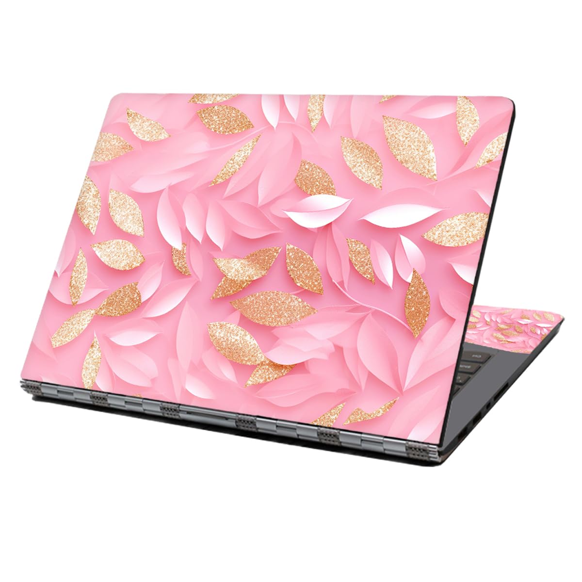 Baocool Laptop Skin Sticker Decal,12" 13" 13.3" 14" 15" 15.4" 15.6 inch Laptop Skin Sticker Cover Art Decal Protector Notebook PC (Gold & Pink Leaves)