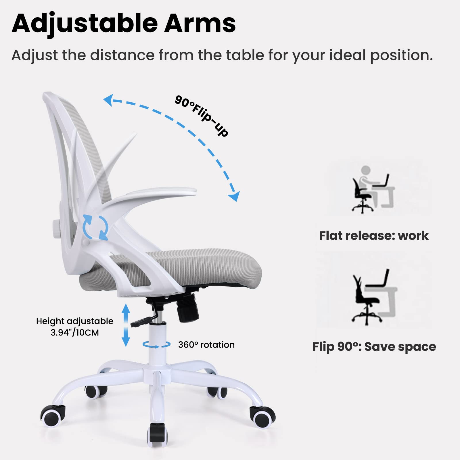 Razzor Office Chair, Ergonomic Computer Desk Chair with 2D Lumbar Support and Flip-up Arms, Swivel Breathable Mesh Task Chair with Adjustable Height for Home Office