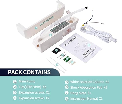 Miniatura 6 de WATNOVA Mini bomba de condensado universal dividida, 100-240 V, 6.9 GPH, elevación de 29 pies, depósito extraíble y montaje reversible, para