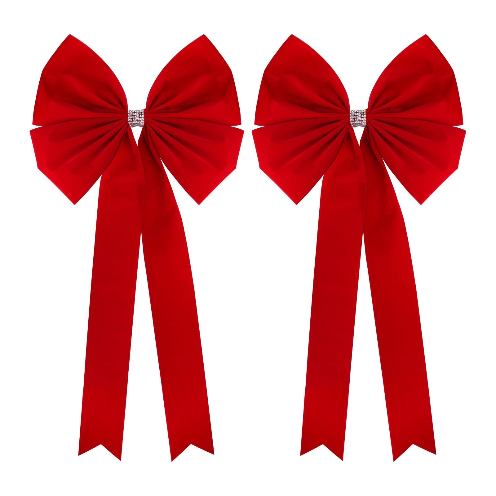 Meseey 2 lazos extragrandes para árbol de Navidad de 36 x 18 pulgadas, lazos grandes de terciopelo rojo de regalo para decoración del hogar de Navidad, decoración de automóvil interior y exterior
