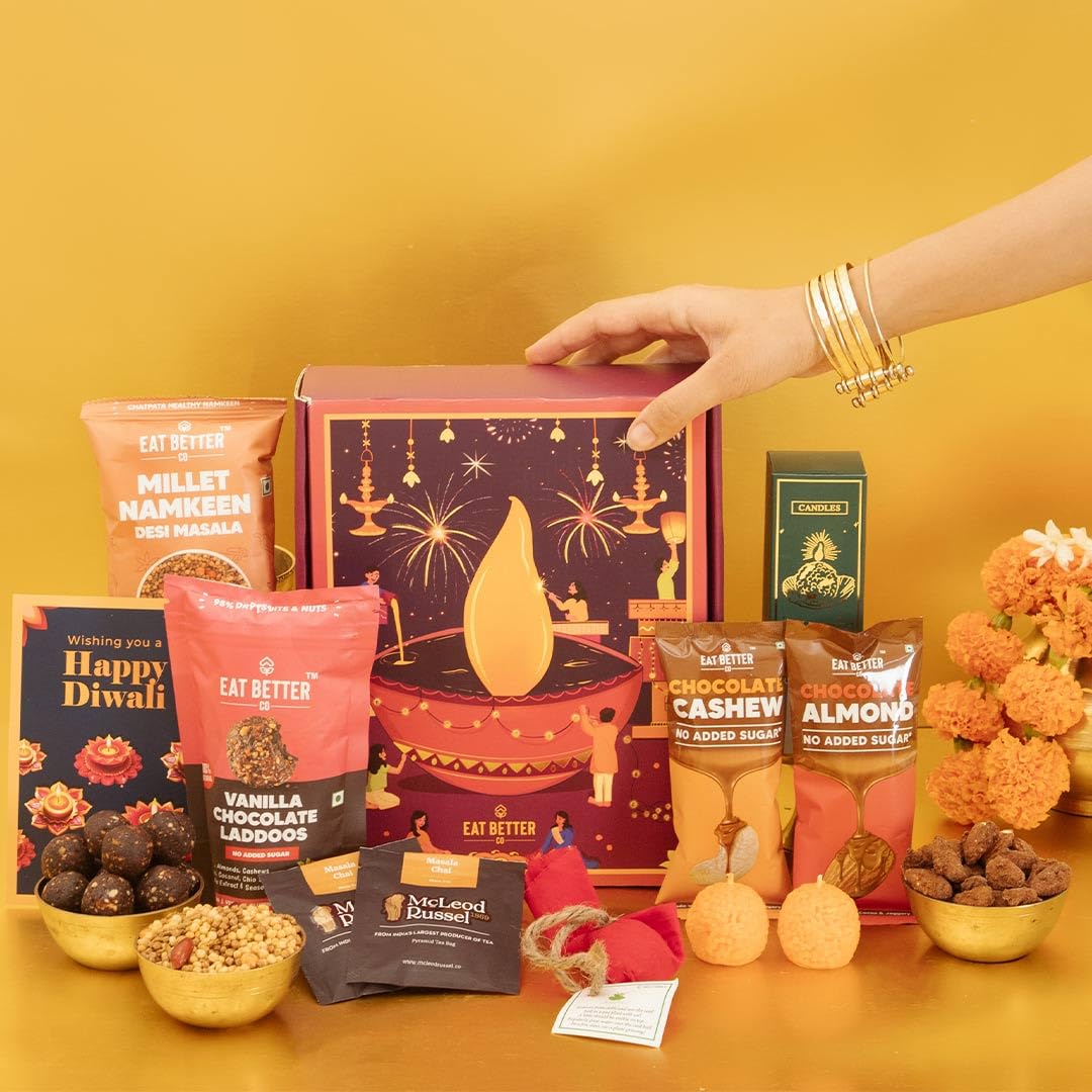 Eat Better Co Utsav Diwali Gift Hamper - 10 Item Combo Pack - Gold Embossed Box with Healthy Dry Fruits Laddoos – Chocolate Nuts, Motichoor Candles and Seed Bomb | Gift Box for Friends & Corporates (B0DGL9J8LY) Amazon Price History, Amazon Price Tracker