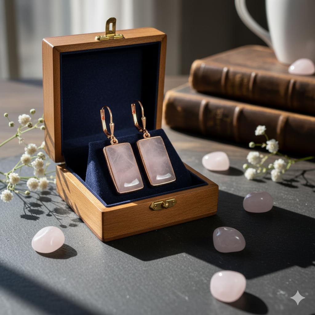 Orecchini pendenti da donna in argento Sterling 925, realizzati a mano, con quarzo rosa, 23 x 11 mm, orecchini cabochon con pietra preziosa rosa, leggeri e pendenti per tutti i giorni e come regalo