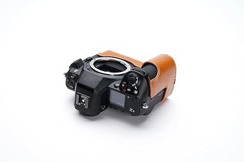 Miniatura 3 de Hecho a mano de cuero auténtico medio cámara caso bolsa cubierta para Nikon Z8 color marrón arena