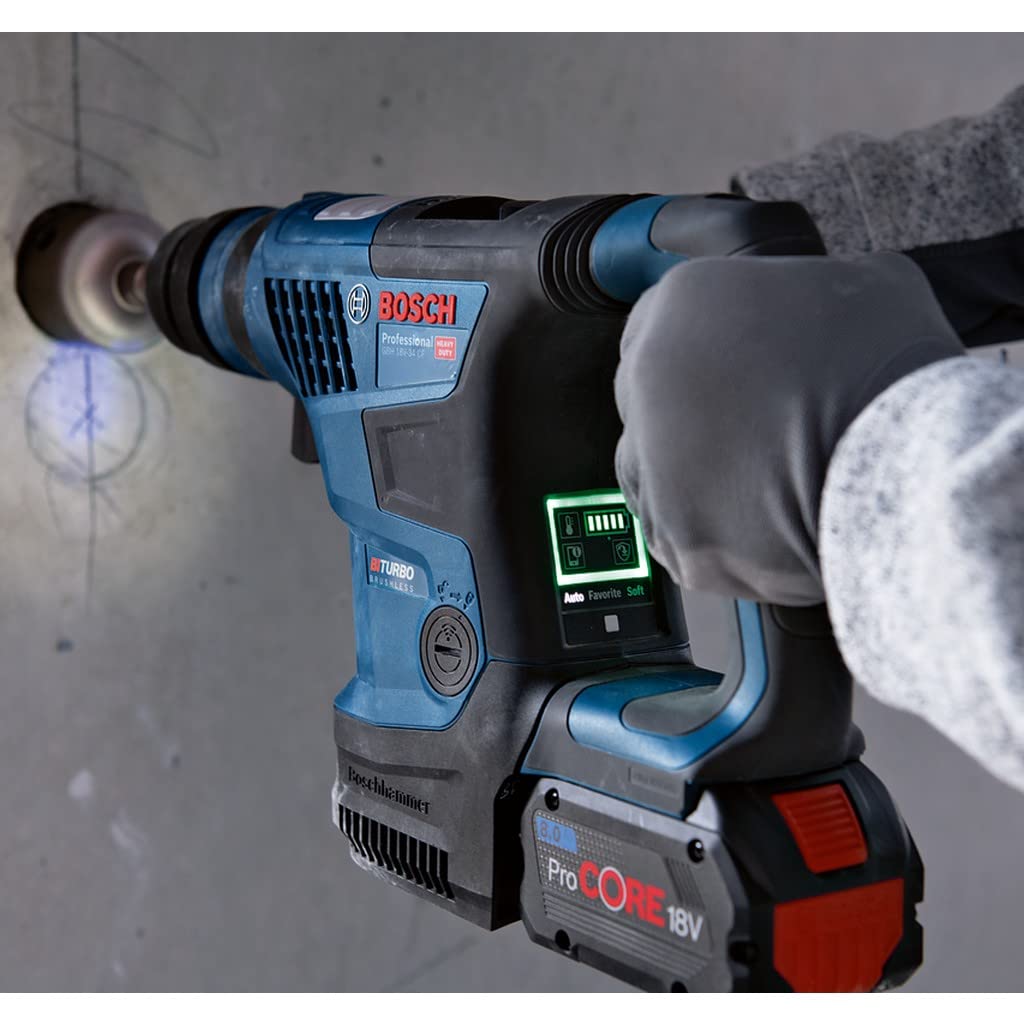 Bosch Professional 18V System martillo perf. BITURBO batería GBH 18V-34 CF (con mód. Bluetooth GCY 42, emp. aux., prof. retráctil, SDS plus, port. cam, ráp. 13 mm, tubo grasa, malet., sin bat./carg.)