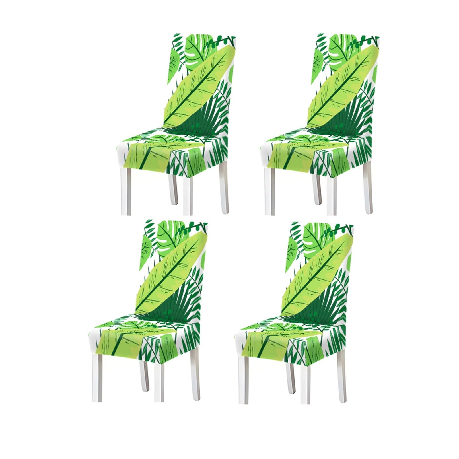 FZJKGH Tropical Green Leaves Pattern Print Dining Chair Covers Set Of 2/4/6, Botanical Stretch Slipcovers Removable Stretch Slipcovers for Dining Chairs(4PCSChair cover)