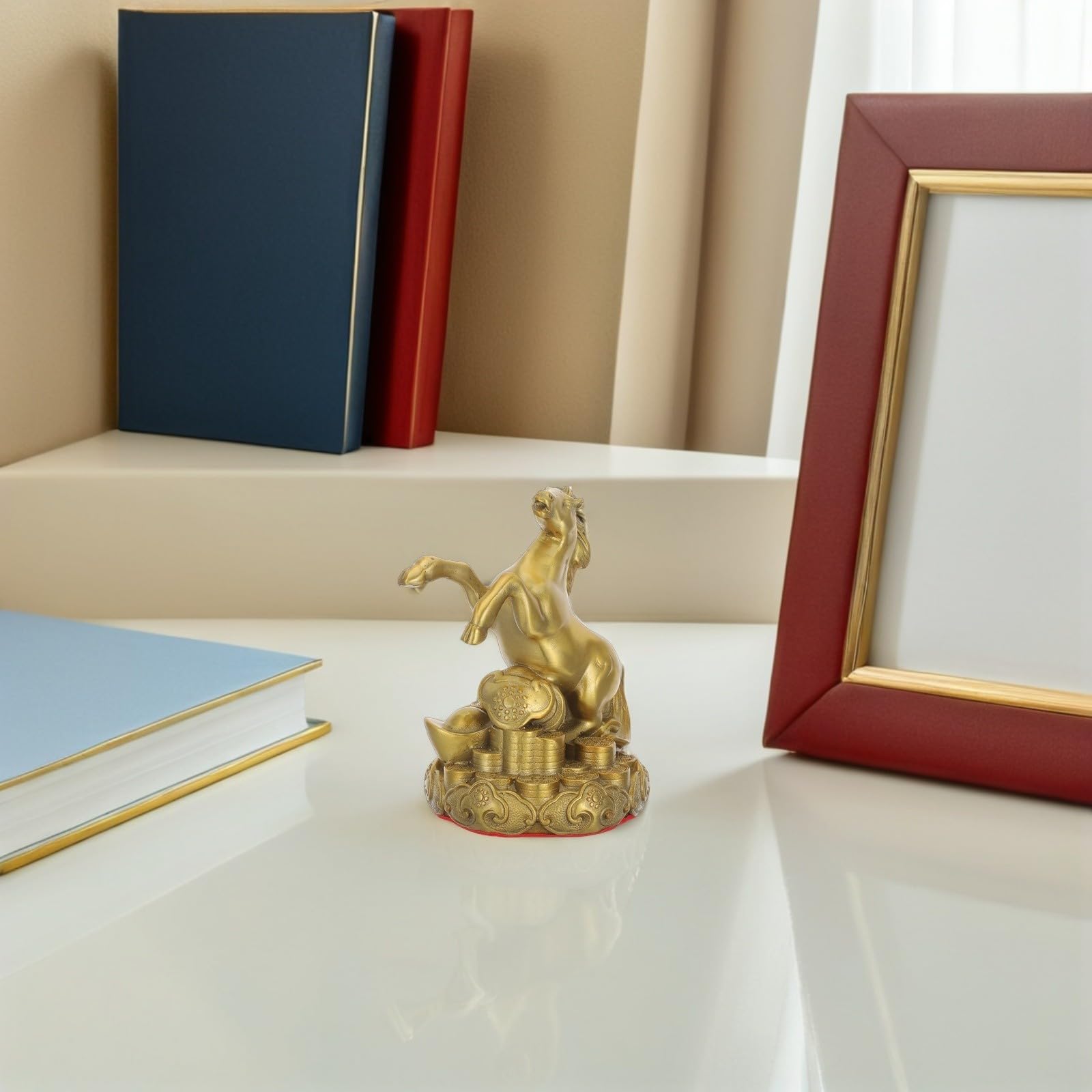 Statuetta Cavallo in Ottone Oro, Decorazione Zodiaco Cinese