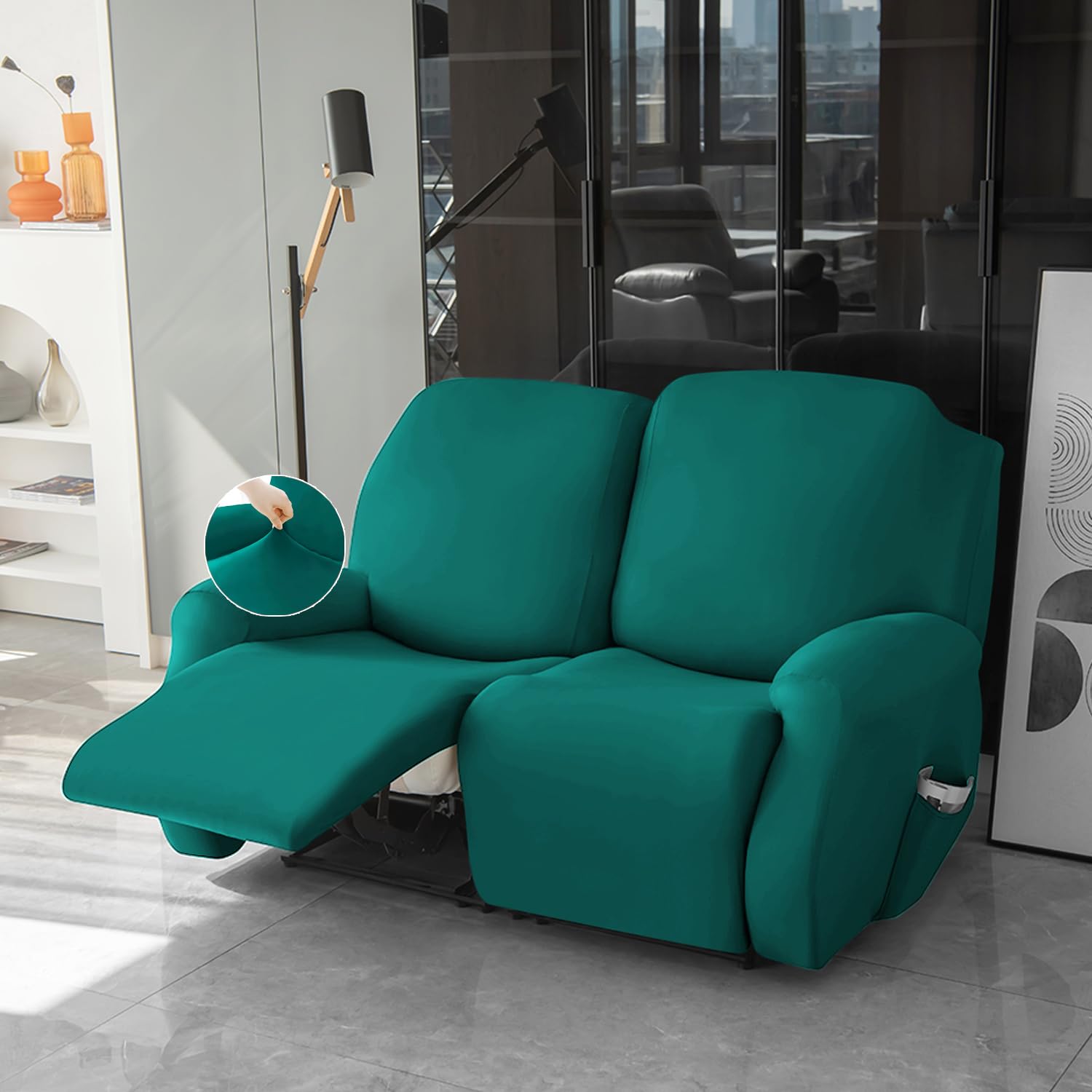 HOKIPO 6-Pieces Elastic Stretchable Recliner Sofa Cover 2 Seater Fully Covered Soft Washable Sofa Slipcovers Furniture Protector, Teal (AR-4741-TEAL) (B0C8CR965Q) Amazon Price History, Amazon Price Tracker