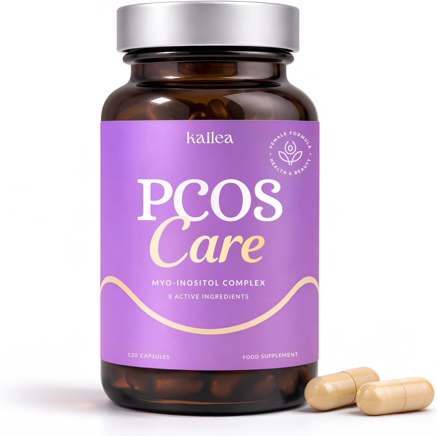 8-in-1 Inositol Complex for Women - Myo-Inositol, NAC, Maca Root, Folate & Chromium | Supports Hormone Balance, Regular Cycles & Healthy Weight Management | 120 Capsules | Kailea