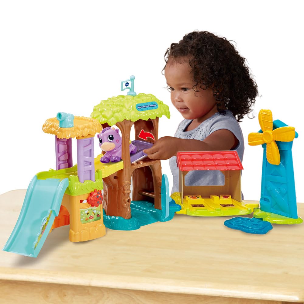 VTech Tut Tut Animo Bisous Super Maison Toboggan Ferme Jouet Enfant avec Violette Vache Pipelette Jouet Musical Sonore Cadeau 1 à 5 Ans Français