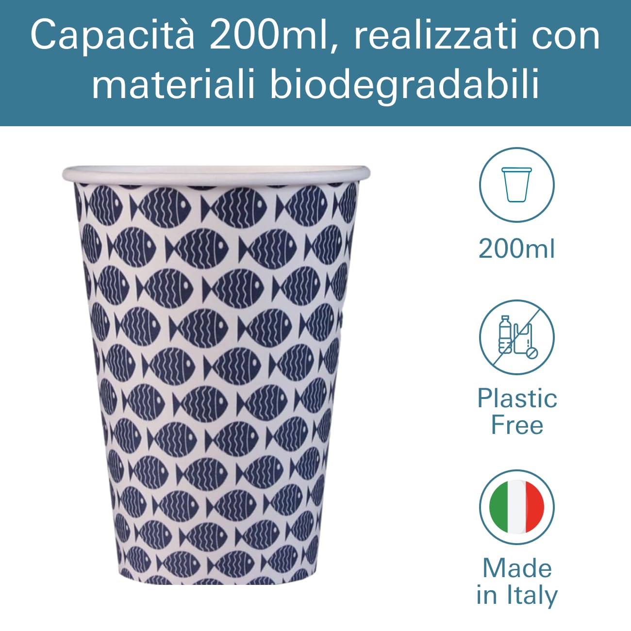 Vasos desechables de papel compostables, 200 ml, reciclables, biodegradables, vasos desechables para bebidas calientes y frías, paquetes de 500 y 2000 piezas (2000, pescado azul oscuro)