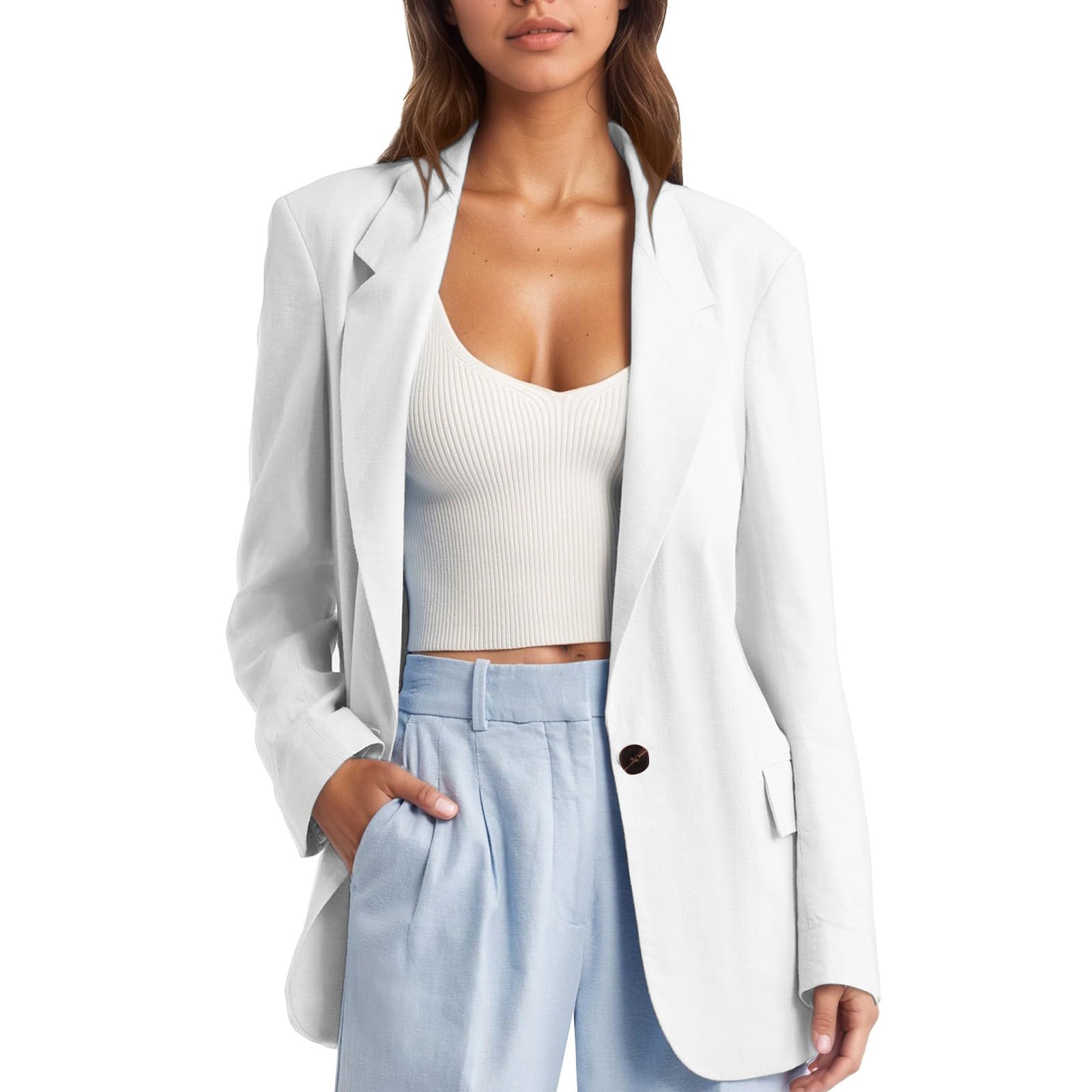 Womens Blazer for Work Casual Open Front Blazers Long Sleeve Work Office Cropped Suit Jacket Business Coats Cardigan
