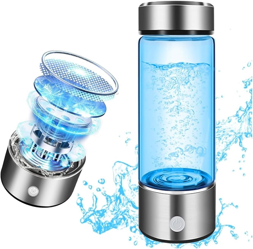 Hydrogen Water Bottle, 1200Pbb Portable Hydrogen Water Ionizer Machine, Hydrogen Water Generator, Hydrogen Rich Water Glass Health Cup for Home Travel (Sliver)