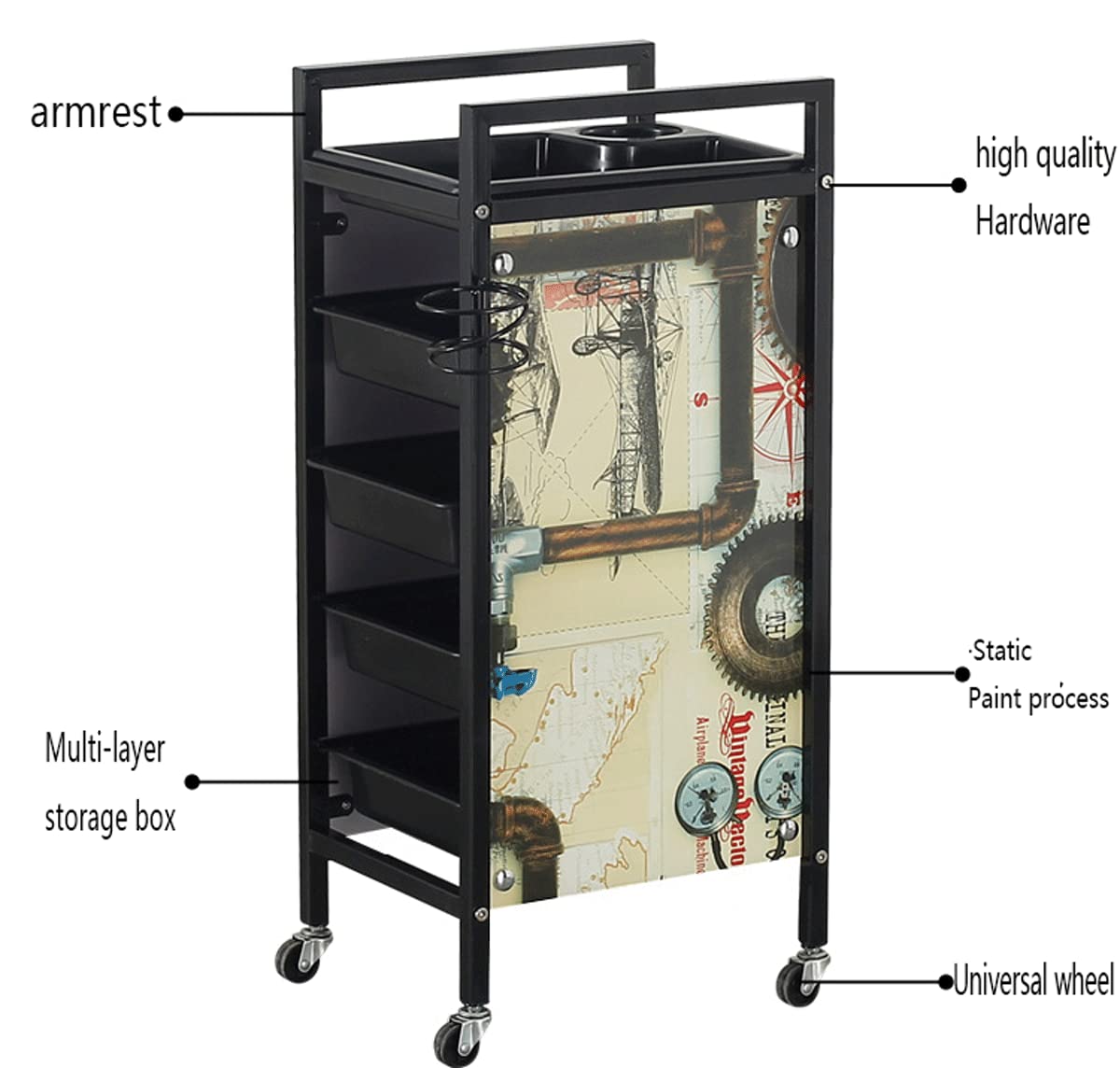 Concise Vintage Home Carrello con Telaio in Metallo Argento Carrello Parrucchiere su Ruote con 5 Ripiani a Cassetto,per Barbiere Estetista Massaggi Tatuaggi Manicure Bianco
