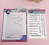 Alinacutle Happy Birthday Sentiments Clear Stamp with Frame Tag Die Cut,Stripe Die Cut,Stripe Stamps,Paper Craft Metal Die-Cuts for Handmade Card Scrapbooking Cutting