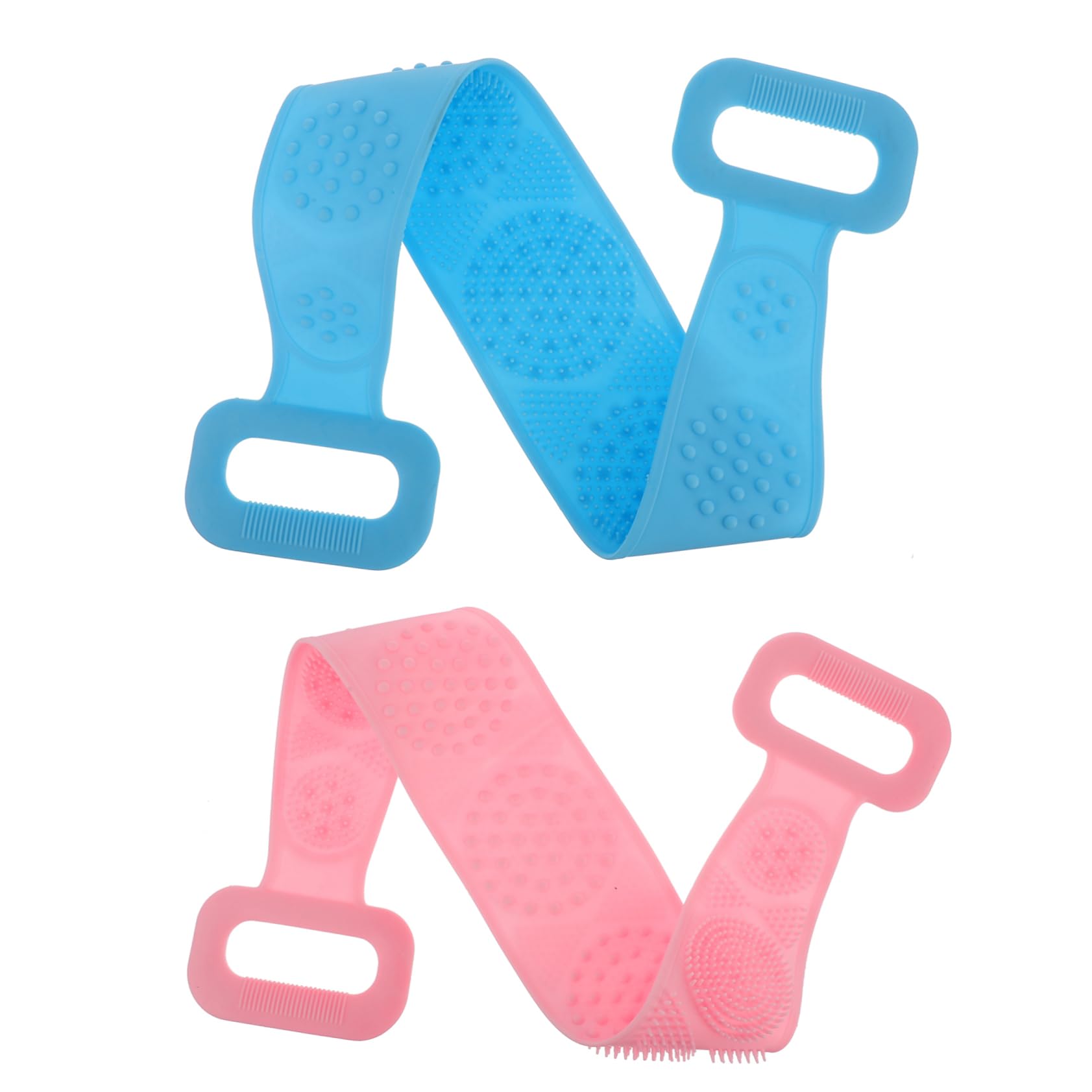 MUCKLILY 2Pcs Silicone Back Rub Towel Long Shower Strap Bathing Scrubber for Body Exfoliation and Back Massage Comfortable Grip Design Easy to Reach Space Saving Storage