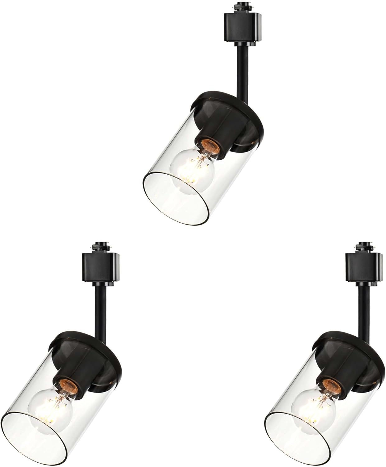 BONLICHT Adjustable H Track Lighting Head 3 Pack Black Semi Flush Mount Ceiling Spotlight Fixture Kitchen Cabinet Gallery Bar Hallway Living Room Track Light with Clear Glass (Track Not Included)
