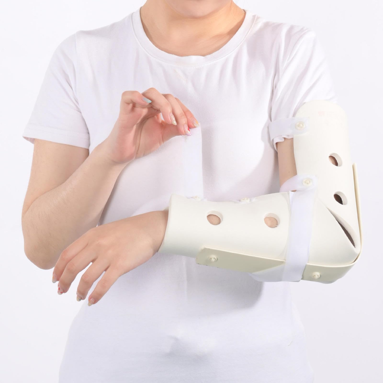 Tutore per Gomito Dell'avambraccio In Polimero, Staffa per Il Fissaggio di Lesioni Alla Frattura Dell'articolazione Del Gomito, Immobilizzatore per Stecca Del Gomito Traspirante e Leggero,R-S