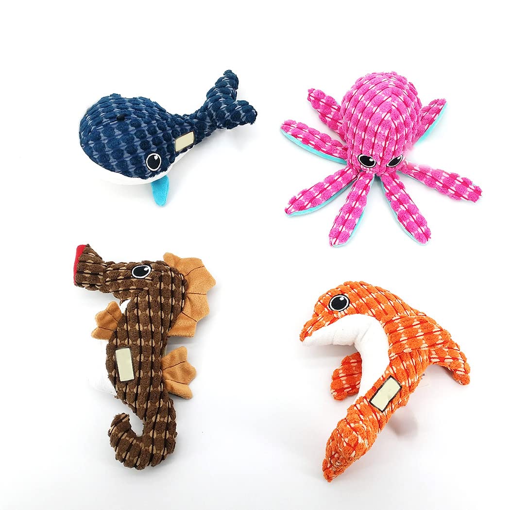 Hundespielzeug Meeresanimal, weiches Cordstoff-Quietschspielzeug für Welpen, Kauspielzeug für Hunde beim Zahnen, zum Apportieren und Spielen in der Freizeit, in verschiedenen Größen und Formen
