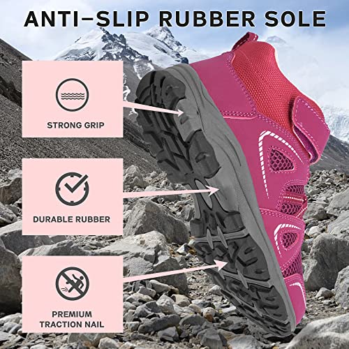 Yeskis Kids Hiking Shoes Girls Hiking Boots Breathable Durable Lightweight Outdoor Tennis Sneakers For Little Kid Purple Size 3 #TOP3