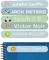 Vista 31 de 50 calcomanías con nombre personalizadas para niños. Etiquetas adhesivas para escuela, jardín de infantes, libros, juguetes y Tupperware. Etiquetas