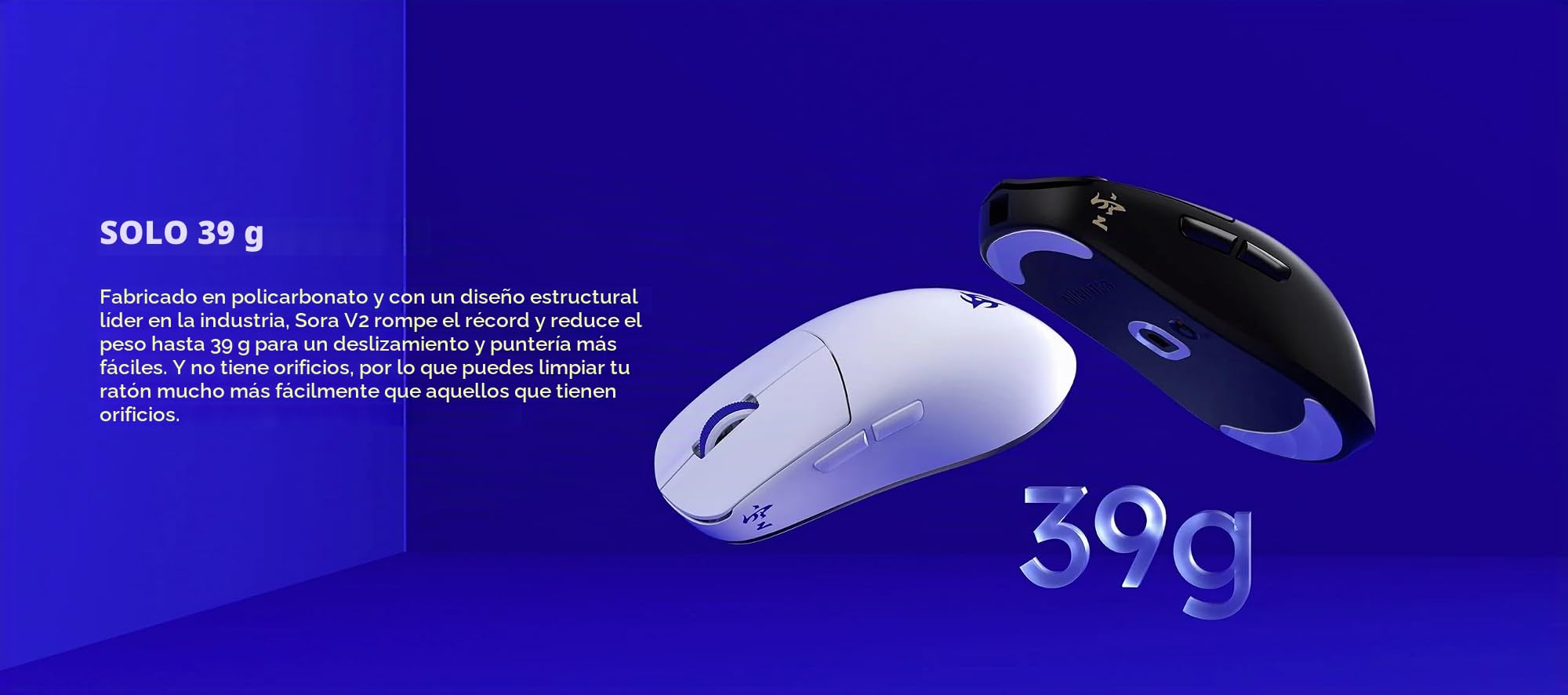 Ninjutso Sora V2 8K - Ratón inalámbrico para juegos (39 g) - Sensor AIMNINJA, 26000 DPI, receptor SnappyFire 8K incluido, policarbonato, blanco