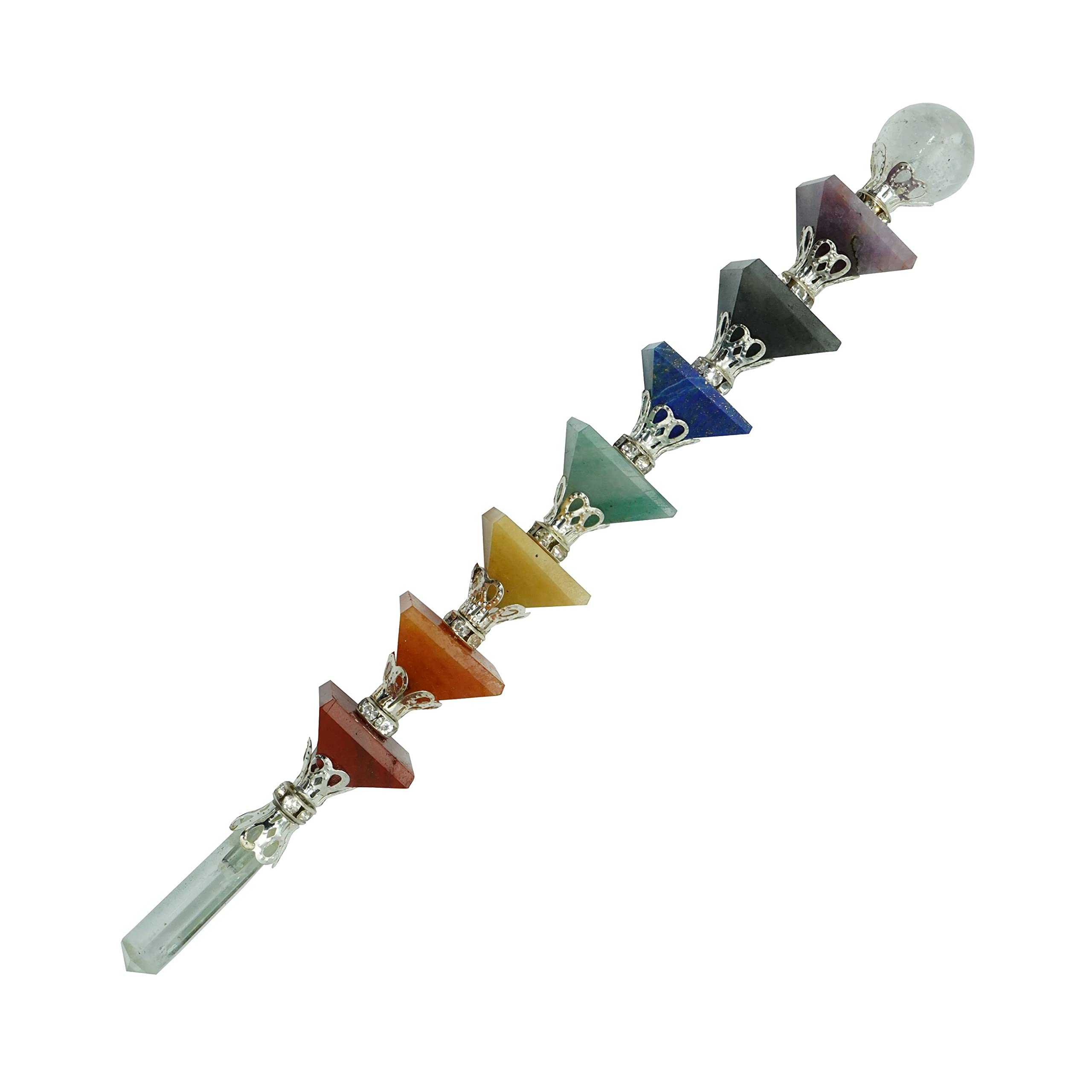 7 Chakra Healing Crystal Wand | Powerful Energy Balancing & Aura Cleansing Healing Stick, Spiritual, Reiki, Meditation, Yoga (Pyramid Wand)